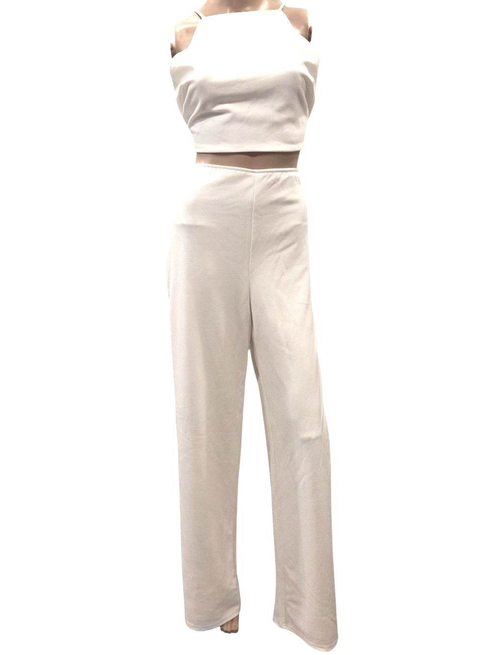 Lulus White Open Back Wide Leg Pants Set M Minimalist Resort Bridal